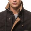 Men Dark Brown Suede Field Coat | Luxury Winter Contrast Trim Overcoat | Premium Genuine Lambskin Tailored Heavy Urban Parka Jacket
