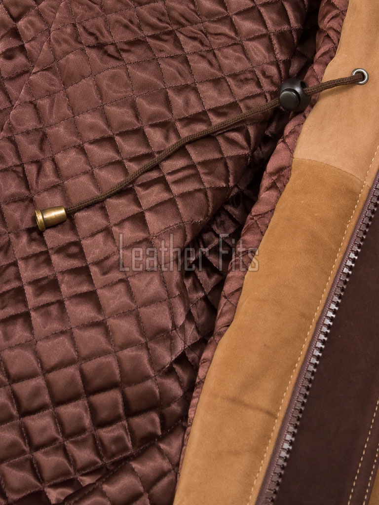 Men Tobacco Suede Raglan Field Coat | Luxury Winter Contrast Trim Parka | Premium Genuine Lambskin Tailored Longline Heavy Jacket