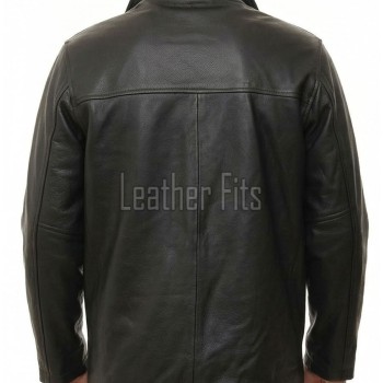 Men Minimalist Black Leather Car Coat | Premium Midnight Lambskin Button Front Duster | Luxury Winter Smooth Grain Urban Overcoat