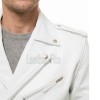 Men White Leather Jacket - Premium Stark White Brando Biker Coat Asymmetric Zip Shoulder Epaulets Belted Heavy Rock Moto Rider Men