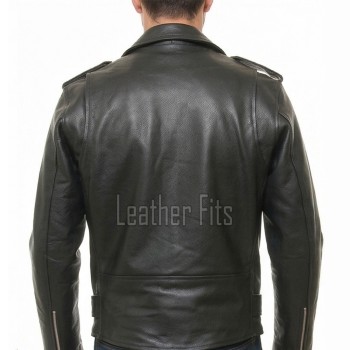 Men Black Leather Jacket - Premium Pebbled Brando Biker Coat Asymmetric Zip Shoulder Epaulets Belted Classic Punk Rock Heavy Moto Men
