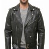 Men Black Leather Jacket - Premium Pebbled Brando Biker Coat Asymmetric Zip Shoulder Epaulets Belted Classic Punk Rock Heavy Moto Men