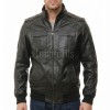Men Black Leather Bomber Jacket - Premium Real Sheepskin Cargo Pocket Epaulet Flight Coat Casual Urban Aviator Outerwear