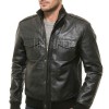 Men Black Premium Genuine Leather Bomber Jacket - Rib Knit Trim Slim Fit Real Sheepskin Central Zip Multi Pocket Casual Outerwear for Men