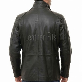 Men Black Premium Genuine Leather Cargo Jacket - Military Stand Collar Slim Fit Real Sheepskin Multi Pocket Casual Outerwear for Men