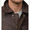 Men Brown Leather Jacket - Premium Sheepskin Bomber Coat Turn Down Shirt Collar Antique Distressed Multi Panel Fly Front Vintage Flight Men