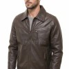 Men Brown Leather Jacket - Premium Sheepskin Utility Coat Turn Down Shirt Collar Multi Zipper Classic Smooth Casual Outerwear Men