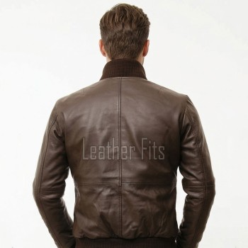 Men Brown Premium Genuine Leather Bomber Jacket - Dual Zip Snap Button Flap High Rib Funnel Neck Real Sheepskin Slim Fit Moto Coat Men