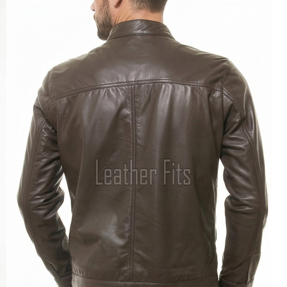 Men Chocolate Brown Leather Jacket - Premium Real Sheepskin Urban Cruiser Moto Highway Rider Coat Tailored Plain Sleek Outerwear Genuine