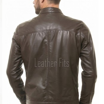Men Chocolate Brown Leather Jacket - Premium Real Sheepskin Urban Cruiser Moto Highway Rider Coat Tailored Plain Sleek Outerwear Genuine