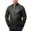 Men Black Leather Bomber Jacket - Premium Classic MA1 Flight Aviator Coat Ribbed Knit Trim Quilted Wind Flap Minimalist Sleek Outerwear