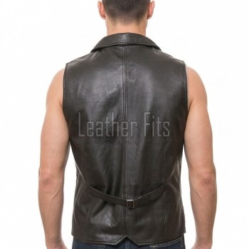 Men Black Leather Tailored Vest | Luxury Genuine Lambskin Fitted Waistcoat | Premium Sleek Sleeveless Evening Layering Jacket