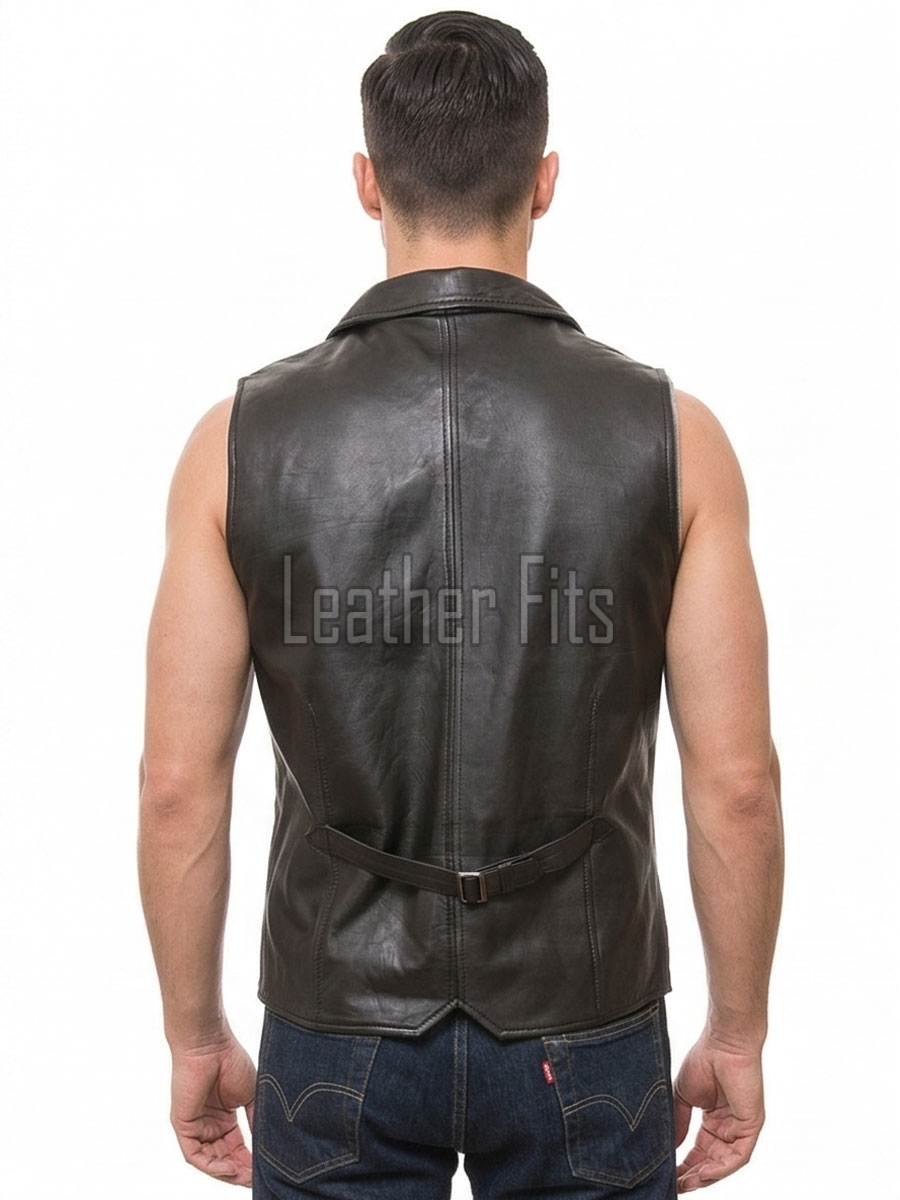 Men Black Leather Tailored Vest | Luxury Genuine Lambskin Fitted Waistcoat | Premium Sleek Sleeveless Evening Layering Jacket