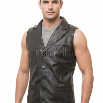 Men Black Leather Tailored Vest | Luxury Genuine Lambskin Fitted Waistcoat | Premium Sleek Sleeveless Evening Layering Jacket
