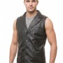 Men Black Leather Tailored Vest | Luxury Genuine Lambskin Fitted Waistcoat | Premium Sleek Sleeveless Evening Layering Jacket
