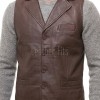 Men Dark Brown Leather Lapel Vest | Luxury Genuine Sheepskin Tailored Waistcoat | Premium Sleek Sleeveless Smart Casual Layering Jacket