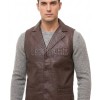 Men Dark Brown Leather Lapel Vest | Luxury Genuine Sheepskin Tailored Waistcoat | Premium Sleek Sleeveless Smart Casual Layering Jacket