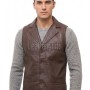 Men Dark Brown Leather Lapel Vest | Luxury Genuine Sheepskin Tailored Waistcoat | Premium Sleek Sleeveless Smart Casual Layering Jacket