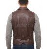 Men Dark Brown Leather Lapel Vest | Luxury Genuine Sheepskin Tailored Waistcoat | Premium Sleek Sleeveless Smart Casual Layering Jacket