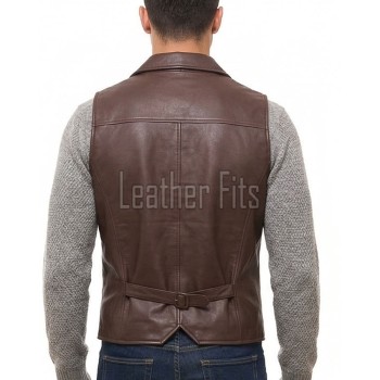 Men Dark Brown Leather Lapel Vest | Luxury Genuine Sheepskin Tailored Waistcoat | Premium Sleek Sleeveless Smart Casual Layering Jacket