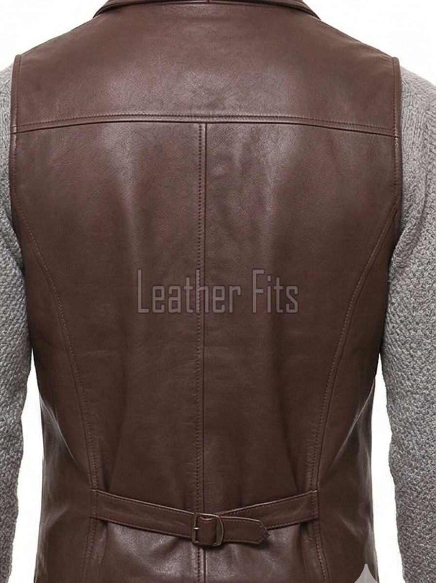 Men Dark Brown Leather Lapel Vest | Luxury Genuine Sheepskin Tailored Waistcoat | Premium Sleek Sleeveless Smart Casual Layering Jacket