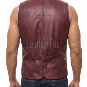 Men Maroon Leather Tailored Waistcoat | Luxury Genuine Oxblood Lambskin Vest | Premium Sleek Sleeveless Smart Casual Layering Gilet