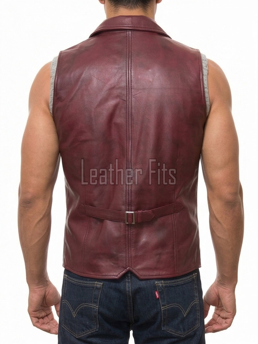 Men Maroon Leather Tailored Waistcoat | Luxury Genuine Oxblood Lambskin Vest | Premium Sleek Sleeveless Smart Casual Layering Gilet