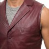 Men Maroon Leather Tailored Waistcoat | Luxury Genuine Oxblood Lambskin Vest | Premium Sleek Sleeveless Smart Casual Layering Gilet