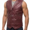 Men Maroon Leather Tailored Waistcoat | Luxury Genuine Oxblood Lambskin Vest | Premium Sleek Sleeveless Smart Casual Layering Gilet