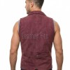 Men Burgundy Suede Tailored Vest | Luxury Genuine Wine Lambskin Waistcoat | Premium Soft Matte Sleeveless Evening Layering Jacket