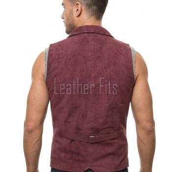 Men Burgundy Suede Tailored Vest | Luxury Genuine Wine Lambskin Waistcoat | Premium Soft Matte Sleeveless Evening Layering Jacket