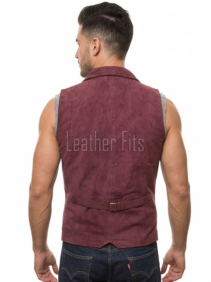 Men Burgundy Suede Tailored Vest | Luxury Genuine Wine Lambskin Waistcoat | Premium Soft Matte Sleeveless Evening Layering Jacket