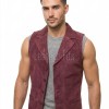 Men Burgundy Suede Tailored Vest | Luxury Genuine Wine Lambskin Waistcoat | Premium Soft Matte Sleeveless Evening Layering Jacket