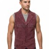 Men Burgundy Suede Tailored Vest | Luxury Genuine Wine Lambskin Waistcoat | Premium Soft Matte Sleeveless Evening Layering Jacket