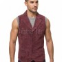 Men Burgundy Suede Tailored Vest | Luxury Genuine Wine Lambskin Waistcoat | Premium Soft Matte Sleeveless Evening Layering Jacket