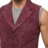 Men Burgundy Suede Tailored Vest | Luxury Genuine Wine Lambskin Waistcoat | Premium Soft Matte Sleeveless Evening Layering Jacket