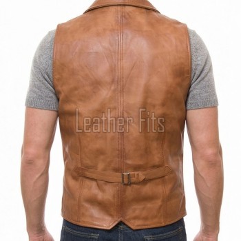 Men Tan Leather Tailored Vest | Luxury Genuine Cognac Lambskin Waistcoat | Premium Sleek Sleeveless Smart Casual Layering Gilet