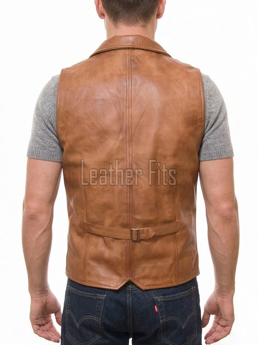 Men Tan Leather Tailored Vest | Luxury Genuine Cognac Lambskin Waistcoat | Premium Sleek Sleeveless Smart Casual Layering Gilet