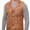 Men Tan Leather Tailored Vest | Luxury Genuine Cognac Lambskin Waistcoat | Premium Sleek Sleeveless Smart Casual Layering Gilet