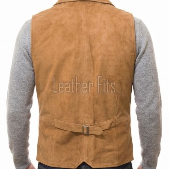Men Tobacco Suede Tailored Vest | Luxury Genuine Camel Lambskin Waistcoat | Premium Soft Matte Sleeveless Smart Casual Layering Jacket