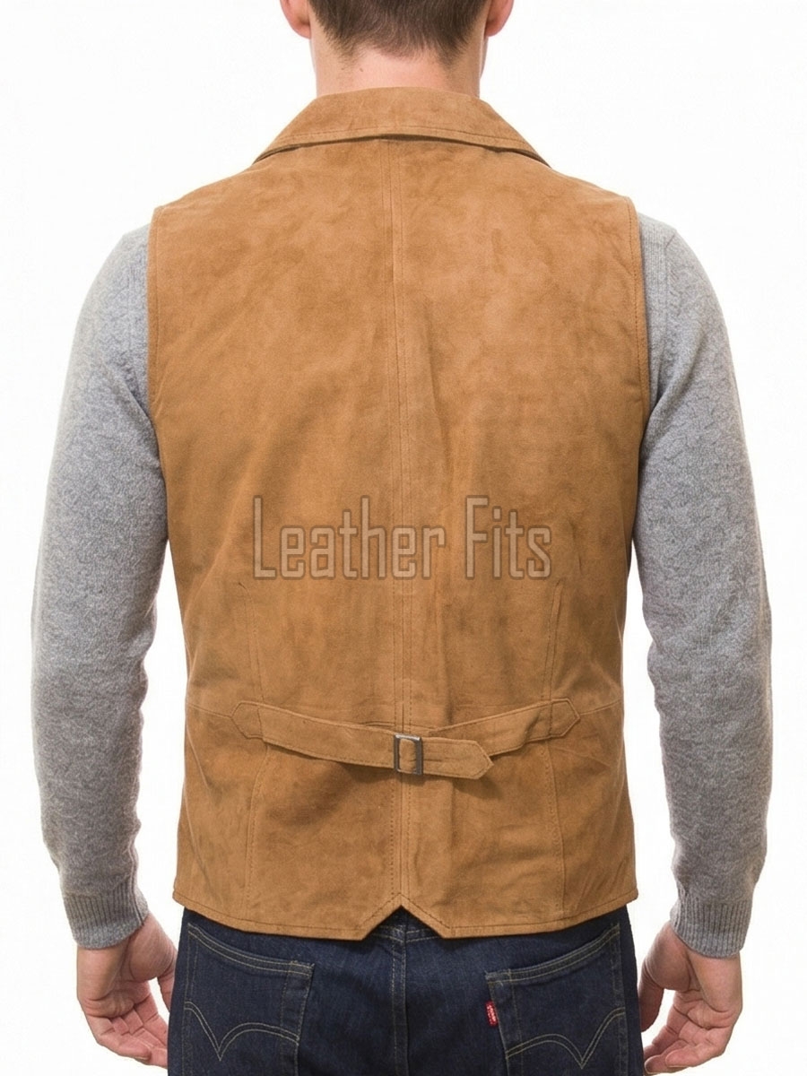 Men Tobacco Suede Tailored Vest | Luxury Genuine Camel Lambskin Waistcoat | Premium Soft Matte Sleeveless Smart Casual Layering Jacket