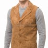 Men Tobacco Suede Tailored Vest | Luxury Genuine Camel Lambskin Waistcoat | Premium Soft Matte Sleeveless Smart Casual Layering Jacket