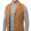 Men Tobacco Suede Tailored Vest | Luxury Genuine Camel Lambskin Waistcoat | Premium Soft Matte Sleeveless Smart Casual Layering Jacket