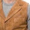 Men Tobacco Suede Tailored Vest | Luxury Genuine Camel Lambskin Waistcoat | Premium Soft Matte Sleeveless Smart Casual Layering Jacket