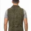 Men Olive Green Suede Vest | Luxury Genuine Sage Lambskin Waistcoat | Premium Soft Matte Sleeveless Country Gentleman Layering Jacket
