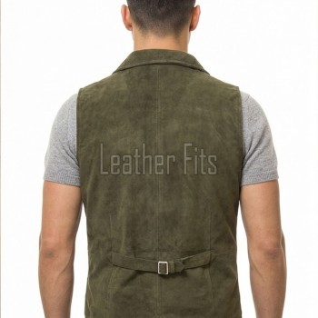 Men Olive Green Suede Vest | Luxury Genuine Sage Lambskin Waistcoat | Premium Soft Matte Sleeveless Country Gentleman Layering Jacket