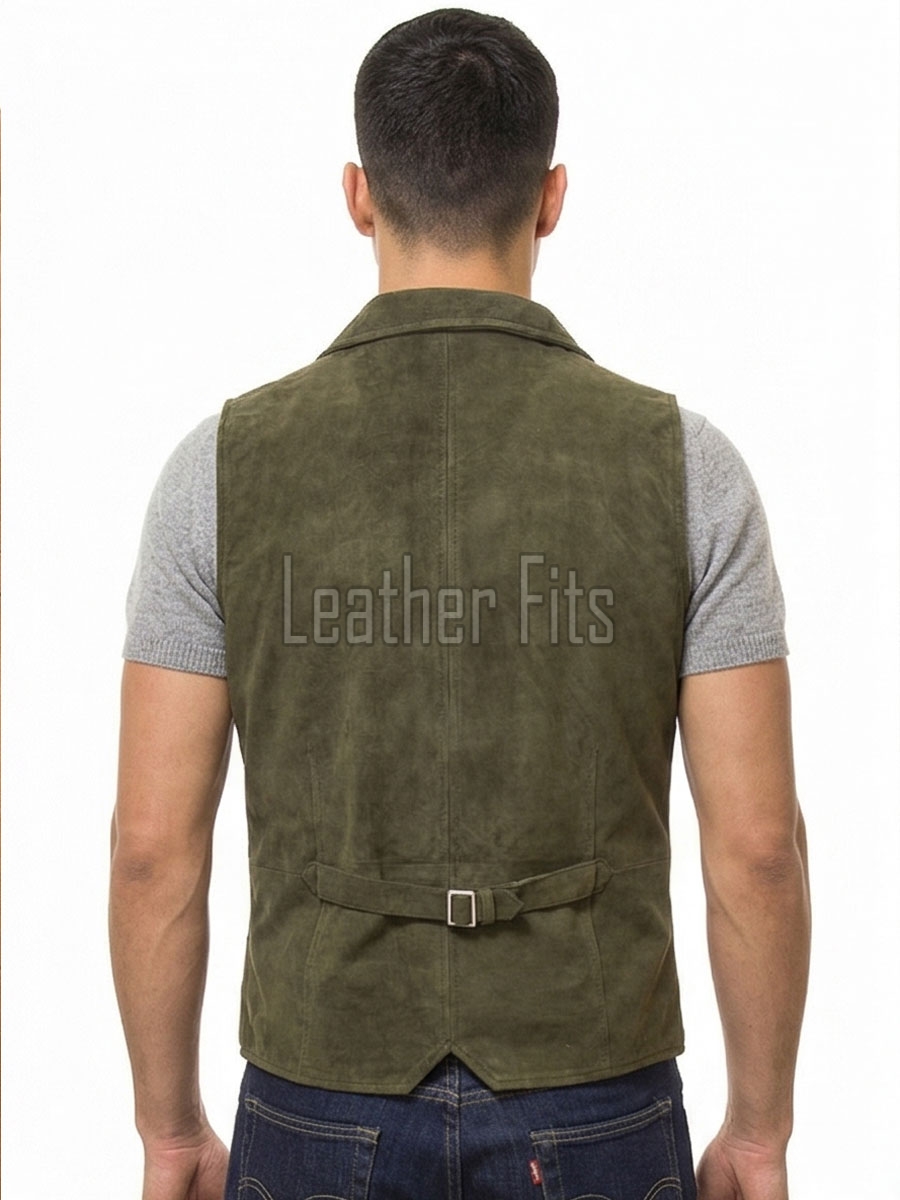 Men Olive Green Suede Vest | Luxury Genuine Sage Lambskin Waistcoat | Premium Soft Matte Sleeveless Country Gentleman Layering Jacket