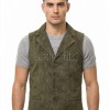 Men Olive Green Suede Vest | Luxury Genuine Sage Lambskin Waistcoat | Premium Soft Matte Sleeveless Country Gentleman Layering Jacket
