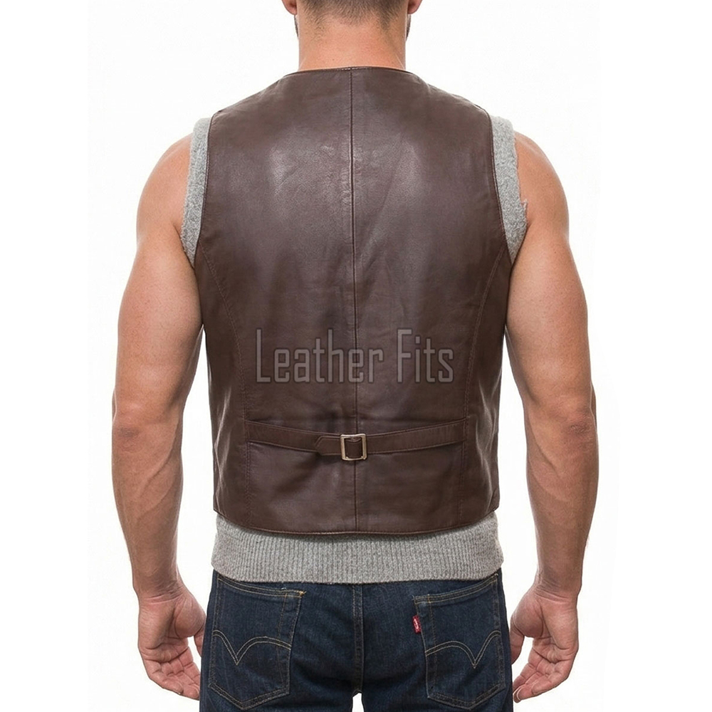 Men Espresso Brown Leather Vest | Luxury Genuine Lambskin Fitted Waistcoat | Premium Sleek Sleeveless Smart Casual Dress Layering Jacket