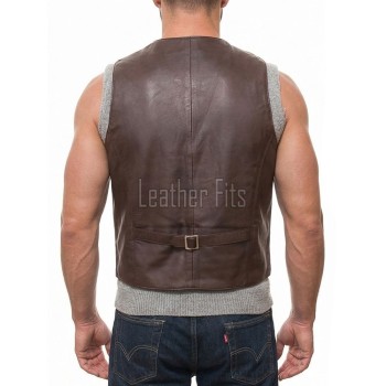 Men Espresso Brown Leather Vest | Luxury Genuine Lambskin Fitted Waistcoat | Premium Sleek Sleeveless Smart Casual Dress Layering Jacket